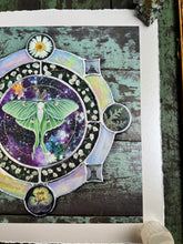 Load image into Gallery viewer, Close up of piece - 12x12" reproduction giclée print of Galaxy Luna with a 1.25" deckled edge border